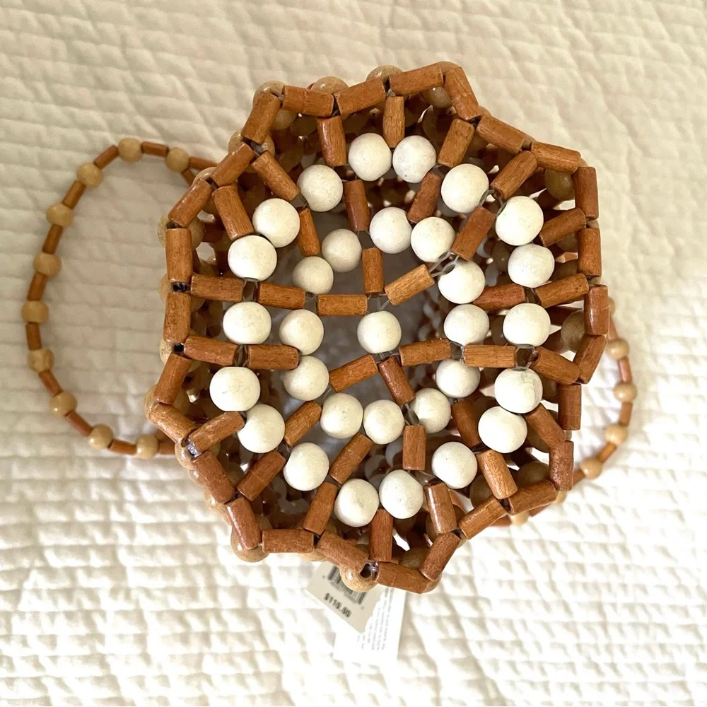 NWT l*space Wooden Bead Hobo Bag in Natural and Cream - Picture 4 of 10